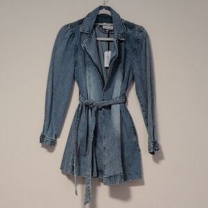 Vici Light Blue Denim Trench with Waist Tie